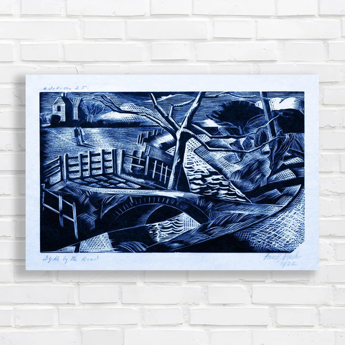 Dramatic landscape woodcut - landscape,