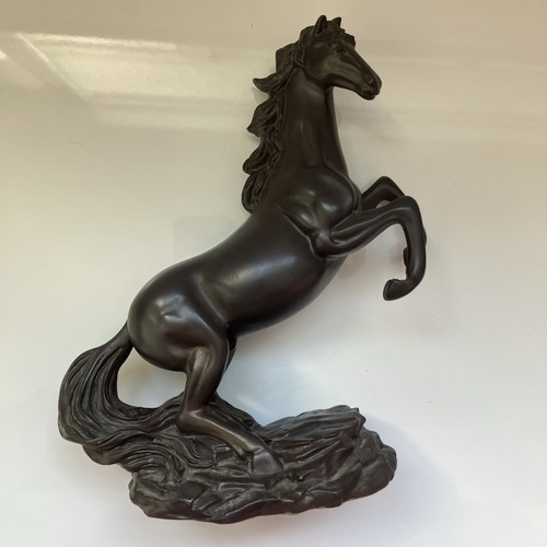 Black resin rearing horse - rearing,