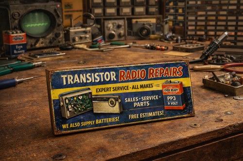Transistor radio sign - transistor, vintage