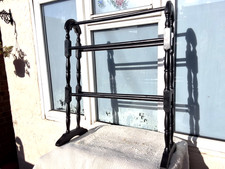 VINTAGE FREESTANDING BLACK WOOD QUILT RACK TOWEL RAIL