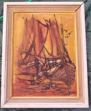 Gerald Tucker Oil Painting On Board Sailing Fishing Boats Cornish Art 36x28cm 