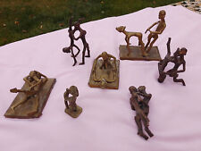A Rare Set of Seven Vintage Benin Bronze Erotic West African  Figures.