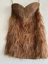 BROWN SILK FEATHER DRESS EUR L ZARA STRAPLESS SUMMER HOLIDAY PARTY GLAM OCCASION