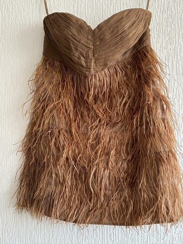 Brown silk feather dress eur - silk,
