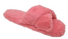 Womens Slippers Fluffy Furry Crossover Open Toe Warm Winter Mules Sliders Sizes