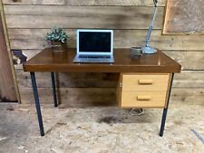 Vintage School Iroko teak office Desk  Metal Legs mid century 60s beech WFH