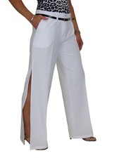 Womens Side Split Wide Leg Trousers Ladies Evening Party Open Leg Sizes 8 - 16