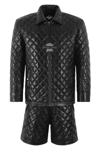 Men quilted leather jacket - quilted,