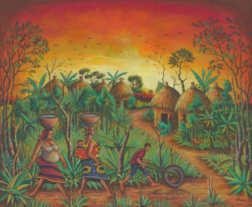 Village original painting - village,