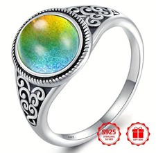 925 Sterling Silver Colour Changing Mood Ring for Women Vintage Swirl Ring