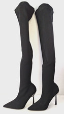 Women's Pull On Black Thigh High Stiletto Heeled Boots Size UK 5 Eur 38 J1218