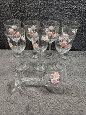 8 Vintage Pink Floral Design Twisted Stem Wine Sherry Glasses 8 Glass Set