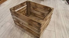 BURNT TOURCHED WOOD VINTAGE WOODEN APPLE FRUIT CRATE RUSTIC OLD BUSHEL BOX.