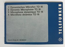 TELEFUNKEN TD16 Dynamic Microphone Owner Instructions (paper original)
