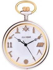 Masonic Pocket Watch Chromed Open Face with Masonic Symbols Quartz Gift Box