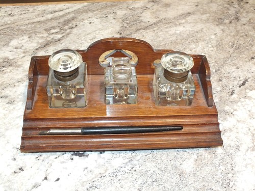 Antique wooden desk inkwell - wooden, 3
