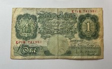 Old Green Bank of England One Pound Note P S Beale. E71K 741991. Circulated. #N