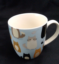 Cat Moggies Mug Blue with Lots of Different Cats, Mice and Wool Tea Coffee Mug