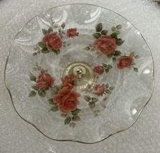 Vintage Chance Single Tier Cake Stand With Painted Red Roses