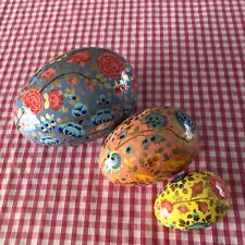 Vintage Wooden Hand Painted Eggs Set Of 3 Easter Decorations