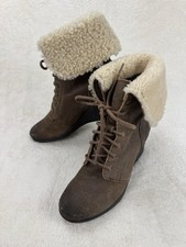 UGG Australia Zea Wedge Ankle Boots UK7.5 Brown Leather Shearling Lined Winter