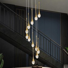 12-Light Gold Raindrop Crystal Chandeliers 120''/305cm High Ceiling For Auction