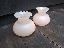 2 Vintage pink Glass Oil Lamp / Paraffin Lamp Shades with ruffled rim FREE P&P 