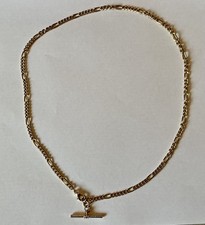 Gold Toned T Bar Figaro Chain
