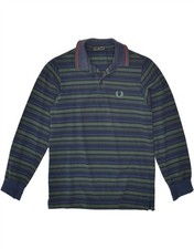 FRED PERRY Boys Long Sleeve Polo Shirt 7-8 Years Navy Blue Striped AF09