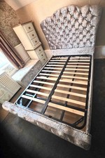 Double ottoman bed mink beige crushed velvet (Delivery Available )