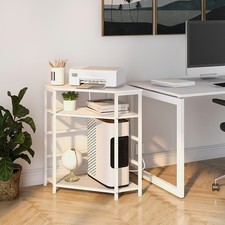 Corner Printer Stand Table with Charging Station LED Lights Adjustable Shelves