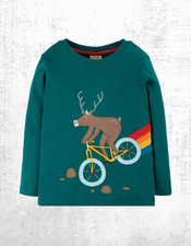 Frugi Boy's Applique Top Adventure Teal Green/Deep Spruce Moose (A Bit Defect)