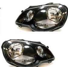 VW Polo Headlights Mk4 GTI 9N3 Hatchback 2005-2010 Black Inner Headlamps 1 Pair