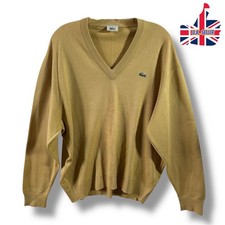 LACOSTE Size 6 UK XL Men's Beige V-Neck Long Sleeve Classic Logo Jumper Top