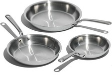 3-Piece Stainless Frying Pan AUCTION Set 5 Ply Stainless Clad Includes 8" 10" 12