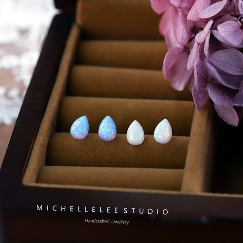 Simple opal droplet stud - simple,