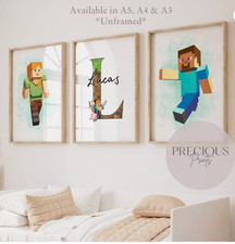 Set of 3 Gaming Gamer Personalised Prints / Gaming Prints / Minecraft