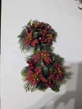 Vintage Hallmark Plastic Holly & Poinsettia Candle Ring 6" Approx.Red Green 