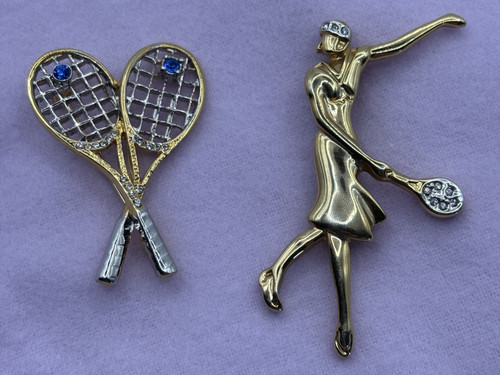 Tennis brooch lot - tennis, tone