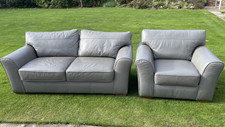 NEXT Michigan Leather Sofa and Chair - Silver /  Grey - Used Very Good Condition
