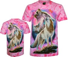 Tie Dye T-Shirt Wolves Howling Under the Cosmic Night Wolf Glow in Dark by Wild