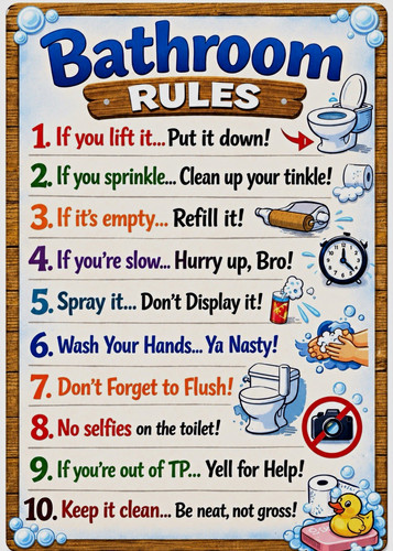 Laminated bathroom rules - laminated,