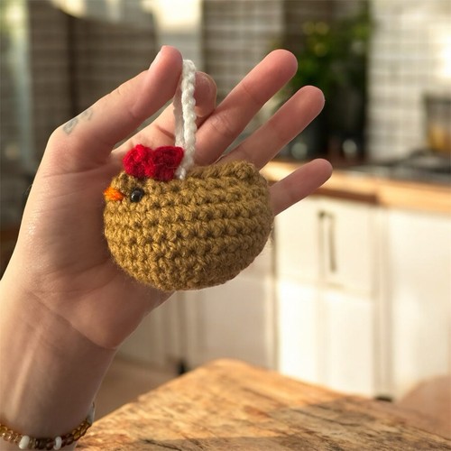 Crochet brown chicken ornament - chicken,