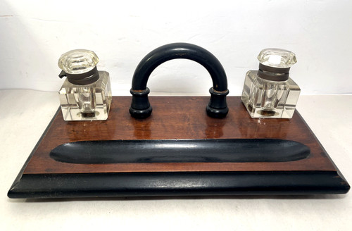 Antique double glass inkwell - double,