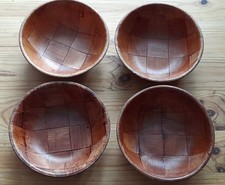 4  x  Vintage Wooden Woven Parquet 6" Bowls  Salad  Snacks     Formosa bowls