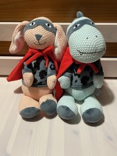 Scamp & Dude Superhero Sleep Buddies  14" Plush Labelled 2018 Dino & Rabbit