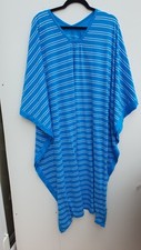 Carole Hochman Striped V Neck Kaftan bahama blue Size small new QVC