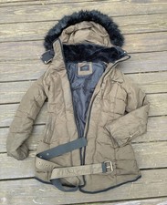 Khaki green down feather hooded coat - Zara - size large