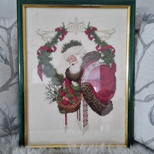 Lavender & Lace Santa Gift of Peace Completed Finished Framed Cross Stitch Art
