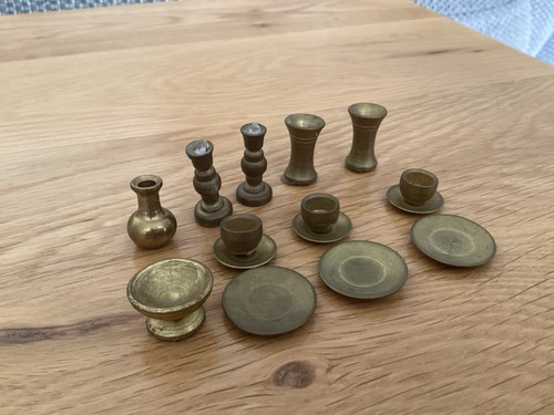 Brass dolls house cups plates - brass,